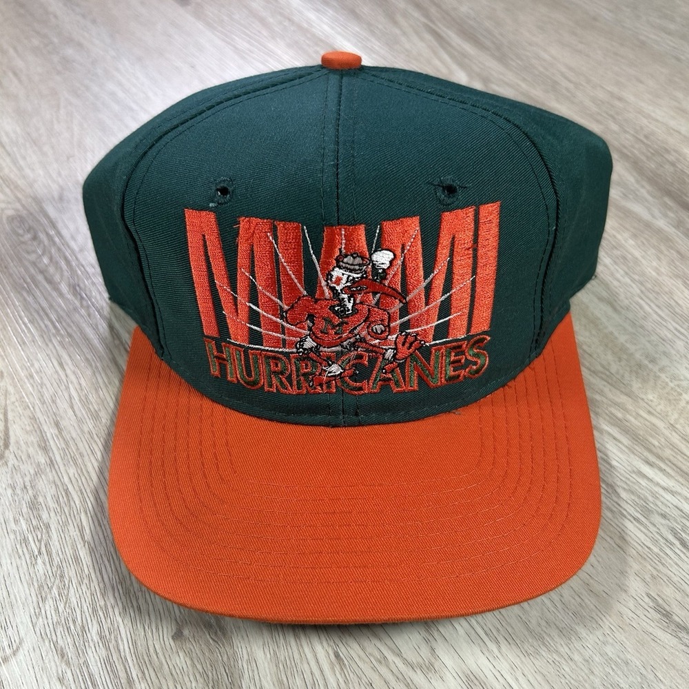 VTG Miami Hurricanes Snapback Hat College Signatures Green Orange Cap